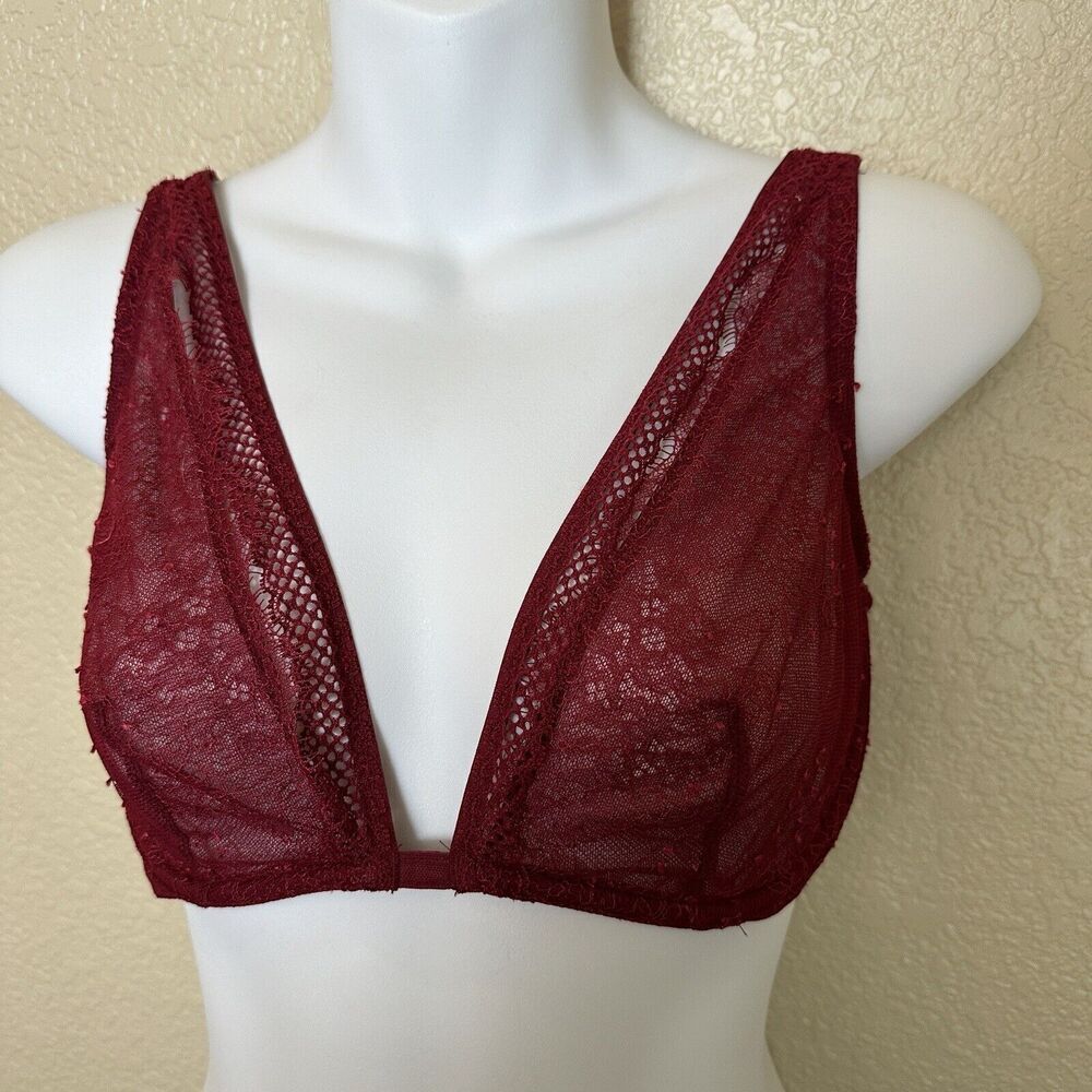 Victoria’s Secret Very Sexy unlined plunge bra‎ burgundy lace Size 34D Dark Red